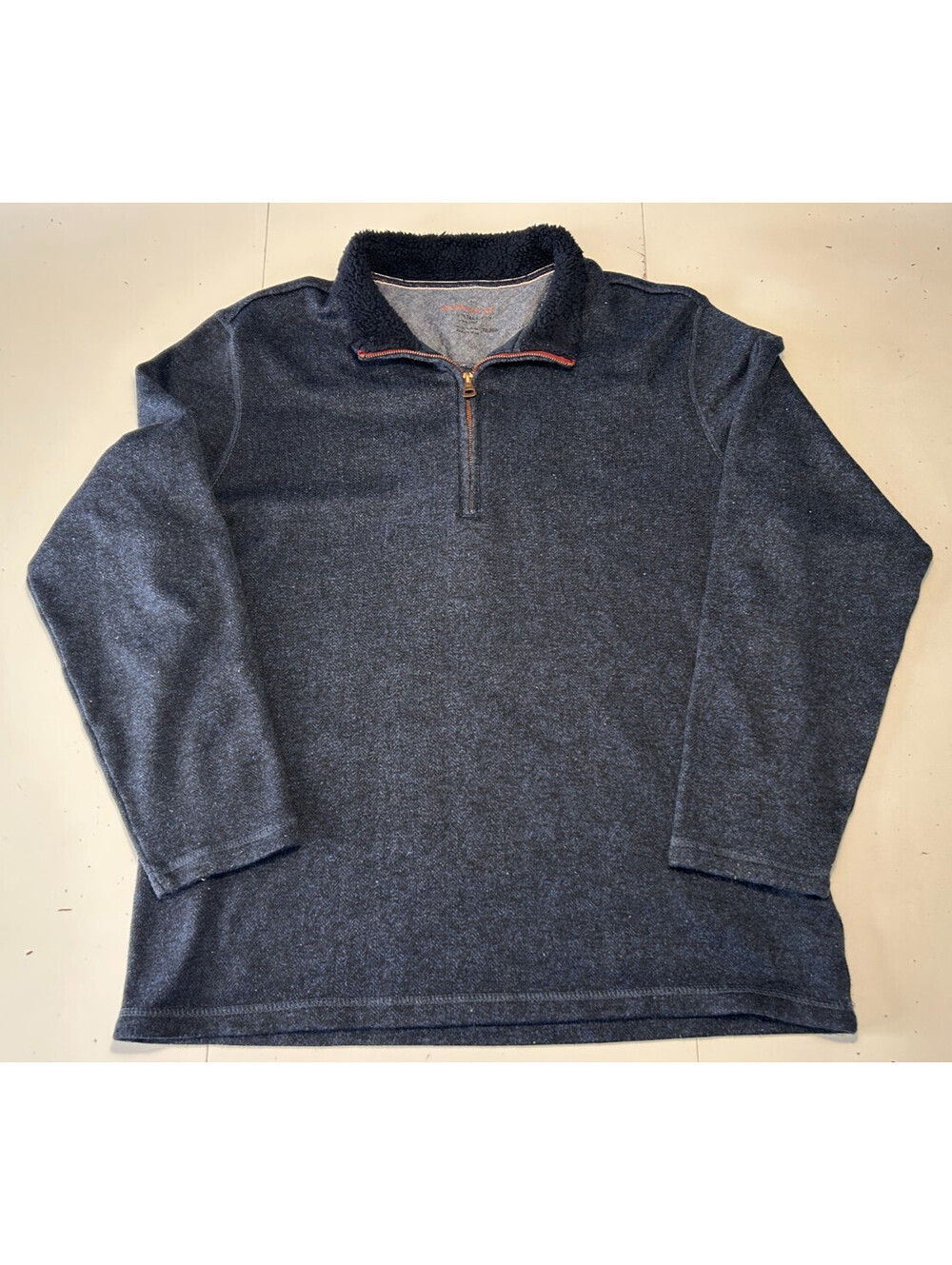 Weatherproof Vintage Men's Flannel lined 1/4 zip Blue Sweater Size 2XL